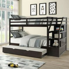 the bunk bed is made up and ready to be used as a child's room