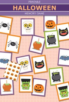 halloween memory game for kids with pictures and pumpkins