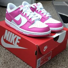 Hot Pink And White Nike Dunks Never Worn Size 3 Shoes Nike Dunks, Pink And White Nike, Cute Nikes, Nike Pink, White Nike, Shoes Nike, Nike Dunks, White Nikes, Women's Nike