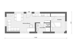 the floor plan for an apartment with two beds and one living room, which is divided into