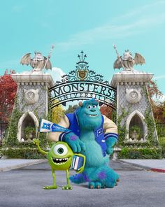 monsters university poster with two monsters standing in front of the entrance