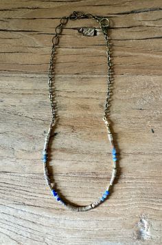 Bohemian blue handbeaded agate, jasper and heishi must! Timeless statement and layering go-to! -17” adjustable length Short Necklace, Hand Beading, Vintage Designs, Agate, Layering, Blue