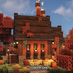 Cozy Fall Cottage, Cottagecore Pumpkin, Aesthetic Minecraft Builds, Cottage Minecraft, Cottage In The Forest, Fall Cottagecore, Fall Cottage