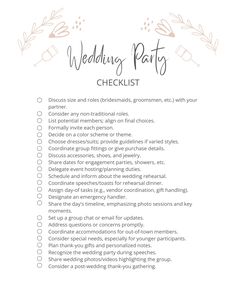 the wedding party checklist is shown here