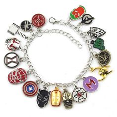 the avengers bracelet has many different symbols on it