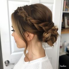 Soft Braided Updo for Long Hair Wedding Updo Thick Long Hair, Braided Messy Updo, Updos For Long Hair With Braids, Easy Updos With Braids, Braided Bun Hairstyles Wedding, Plaited Up Do Hairstyles, Updos With Braids For Medium Length Hair, Wedding Up Do With Braid, Braid Crown Ponytail