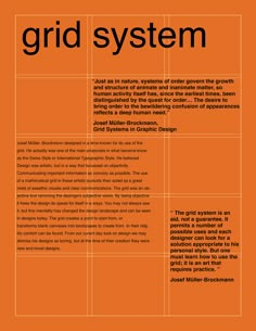 an orange poster with the words grid system in black and white on top of it