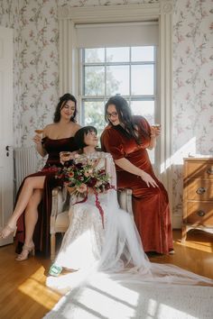 Enchantment + Sophistication: An Ethereal, Intimate Wedding in Mystic, CT Floral Wedding Gown, Velvet Bridesmaid, Mystic Ct, Fall Bridesmaids, Fall Bridesmaid Dresses, Velvet Bridesmaid Dresses