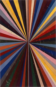 an abstract painting with multicolored lines in the center