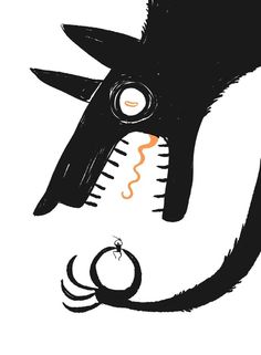 a drawing of a dog with its mouth open and a ring in it's mouth