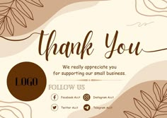 a thank card for someone who is supporting their small business, with the words'thank you '