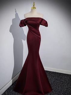 Mermaid off Shoulder Satin Burgundy Long Prom Dress Outfits For Girls Dark Burgundy Dress Formal, Elegant Red Carpet Dresses, Red Prom Dresses Long Mermaid, Satin Dresses Formal, Prom Dresses Wine Red, Burgundy Dress Formal, Dark Red Prom Dresses, Burgundy Mermaid Prom Dress, Maroon Long Dress