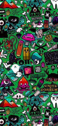 an image of many different stickers on a green background