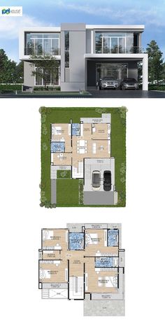 two story house plan with three floors and an open floor area, in the middle