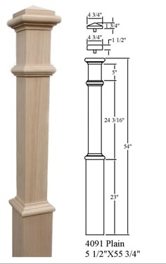 a wooden post with measurements for the top and bottom posts on each side, along with an additional height