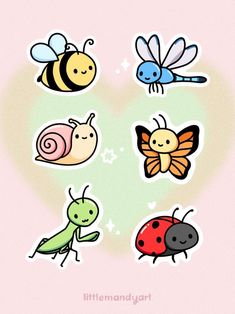 four different kinds of insects on a pink background