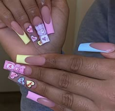 Bears Nails, Super Cute Nails, February Nails, Crazy Nails, Acrylic Nails Coffin Pink, Unique Acrylic Nails, Long Square Acrylic Nails, Ideas Nails