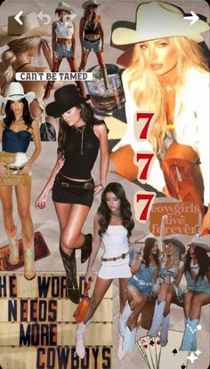 a collage of girls with cowboy hats and boots