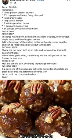 Microwave Candy, Fall Food Desserts, Old Fashioned Baking, Condensed Milk Recipes Easy, Christmas Chocolate Candy, Pecan Recipe, Pie Balls, Pecan Pie Balls, Pecan Desserts Recipes