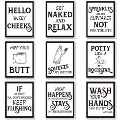 PRICES MAY VARY. Fun design: our bathroom wall decorations come in 9 different styles, with each poster printed with fun bathroom quotes and mottoes; These frameless bathroom signs provide a pleasant, uplifting and relaxing atmosphere suitable for decorating your home What you will receive: there are 9 x unframed bathroom posters, 40 pieces adhesive glue point dots, easy to use and ready to decorate any bathroom, help entertain or motivate you or your guests Size information: each vintage bathro Baie Vintage, Bathroom Decor Pictures, Bathroom Quotes Funny, Bathroom Wall Decor Art, Bathroom Quotes, Bathroom Posters, Retro Kunst, Retro Bathrooms, Funny Bathroom Decor