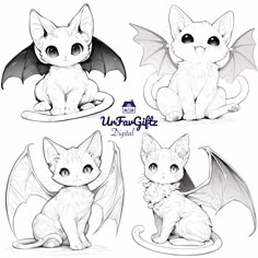 four different types of cats with wings