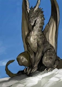 a drawing of a dragon sitting on the ground