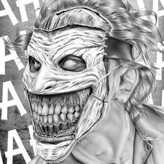 a drawing of a man wearing a creepy mask