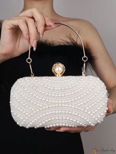 Bird in Bag - Ornate Pearl Embellished Evening Bag, Exuding Elegance, European And American Design, Exquisite Clutch Purse For Sophisticated Dinners And Formal Events Embellished Rectangular Clutch For Banquets, Embellished Rectangular Clutch For Banquet, Elegant Handheld Beaded Evening Bag, Elegant Embellished Clutch For Banquet, Elegant Embellished Evening Bag For Banquet, Embellished Clutch For Banquet, Chic Wedding Bags With Pearl Handle, Elegant White Shoulder Bag For Party, Handheld Clutch For Banquet