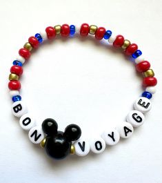 Bon Voyage with this beaded stretchy mouse ears crushing bracelet! Perfect for some magic at sea! Bracelets are available in a variety of lengths.  Pick your custom length from the drop down menu below.  Please be aware that beading may slightly differ from what is pictured as to accommodate selected sizing.  All our bracelets are made with quality in mind.  With that being said, all bracelets should be treated with care while putting on, wearing, and taking off.  Keep dry. Do not swim or bath w Adjustable White Themed Stretch Bracelet, Disney World Friendship Bracelet, Disney Beads Bracelet, Mickey Bead Bracelet, Mickey Bracelet, Disney Beaded Bracelet, Disney Themed Beaded Bracelet, Disney Tips, Mouse Ears