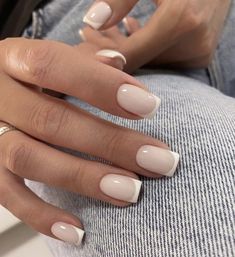 Wedding Nails Square French, Milky French Manicure Short Nails, Opaque French Nails, French Nails Ideas White, French On White Nails, Manicure French Ideas, White French On White Nails, Cloudy White French Tip Nails, French Nails Ideas Short