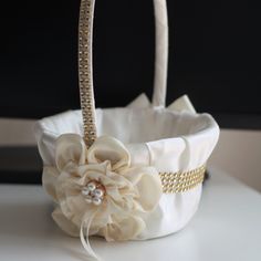 Ivory Flower Girl Basket, Ivory Wedding Basket Gold, Gold Flower Basket, Ivory Flower Baskets, Flower Girl Baskets, Wedding Baskets Beautiful wedding set! Made of satin, ribbons and brooch. Please choose your primary color (fabric color and flower color) in a drop down menu above the quantity. Also please choose your accessories in a drop down menu. If you meed other combination of accessories - send me a message ;) I'll respond you very quickly. Ring Bearer Pillow measures: 7 inches x 7 inches Gold Flower Girl Basket, Ivory Gold Wedding, Gold Wedding Ceremony, Bridesmaid Baskets, Wedding Baskets, Flower Colouring In, Ivory Ring, Ring Bearer Flower Girl, Gold Pillow