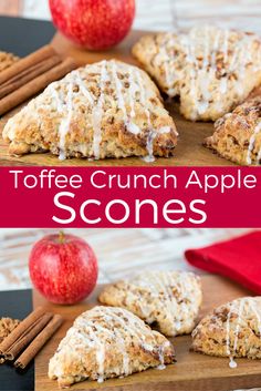 an apple and cinnamon scones on a cutting board