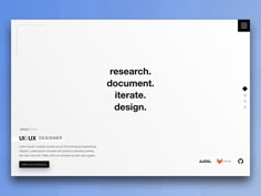 a white and black web page with the words research, document, literature, design