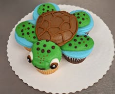 cupcakes decorated like turtles on a plate