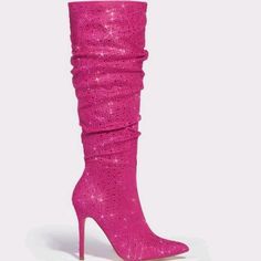 Pinkrhinestone Decor Point Toe Stiletto Heeled Slouchy Boots Side Zipper Knee Boots Upper Material: Sudette Lining Material: Fabric Insole Material: Pu Leather Outsole Material: Pvc Sparkling Fitted Boots For Party, Fitted Sparkling Boots For Party, Elegant Sparkling Fitted Boots, Elegant Fitted Sparkling Boots, Chic Sparkling Fitted Boots, Chic Fitted Sparkling Boots, Elegant Glitter Fitted Boots, Elegant Fitted Glitter Boots, Pink Sparkling Boots For Party