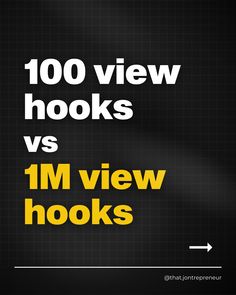 the words, 100 view hooks vs 1m view hooks are shown in yellow and black