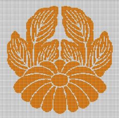 an orange flower with leaves is shown in the cross stitch pattern on a white background