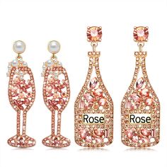 PRICES MAY VARY. ღ Dainty Champagne Earrings -- Bring a pop of playfulness into everyday outfits by framing your face with these dangling celebration earrings set in the shape of champagne bottles and wine glass, which decorated with sparkling rhinestones and elegant pearls, stylish and undeniable chic. Perfect for everyday wear, dressy attire or a night out on the town ღ Rhinestone Champagne Bottle Earring -- Cheers! To all members of the wine appreciation club, these Champagne glass drop earri Champagne Earrings, Dressy Attire, Bottle Earrings, Glass Drop Earrings, Bride Earrings, Bride Accessories, Champagne Bottles, Party Earrings, Earrings Crystal