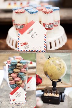 an airplane themed birthday party with cookies and desserts