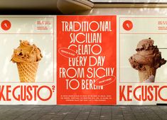 an advertisement on the side of a building with ice cream in it and other information about what to eat