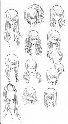 an image of different hairs and ponytails drawn in pencil on white paper with black ink