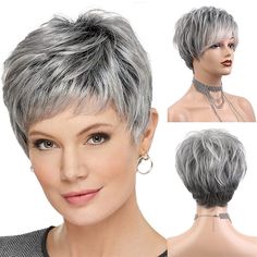 Category:Synthetic Wig; Gender:Women's; Wig Type:Natural Wigs; Occasion:Daily Wear,Party / Evening,Vacation,Birthday; Age Group:Adults; Color Shade:Brown,Gray,Blonde; Hair Material:Synthetic Hair; Cap Construction:Machine Made; Texture:Straight; Length:Short; Features:Soft,Fluffy,Comfortable,Fashion,Easy to Carry; Heat Resistant:Yes; Listing Date:04/10/2023; Cap Circumference:; Front to Back:; Nape of Neck:; Side to Side Across Forehead:; Side to Side Over Top:; Temple to Temple Across Back:; Ha Short Blonde Pixie Cut, Gray Wigs, Women Pixie Cut, Natural Hair Wigs, Grey Wig, Cosplay Hair, Short Grey Hair, Cheap Human Hair, Natural Wigs