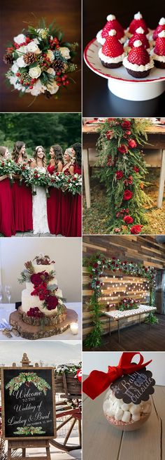 a collage of photos showing different types of wedding cakes and desserts on display