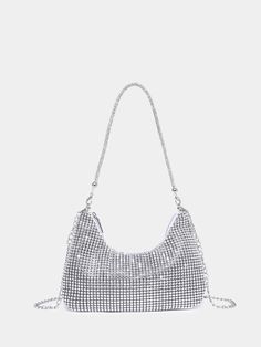 Silver Glamorous Collar  Plastic All Over Print Square Bag Embellished   Women Bags Teenage Parties, Bling Bags, Womens Prom Dresses, Stylish Shoulder Bag, Formal Dresses For Weddings, Rhinestone Decor, Evening Handbag, Black Chain, Black Rhinestone