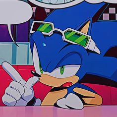 sonic the hedgehog is sitting at a table in front of a clock and speech bubble