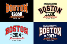 four boston marathon t - shirts with the words, massachusetts and new york on them