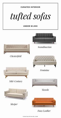 the different types of sofas are shown