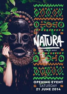 a woman holding up a mask in front of her face with the words natra on it