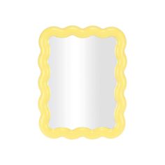 a mirror that is yellow and has an oval frame on the front, with a white background