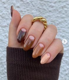 Fall Gradient, Fall Pedicures, Brown Acrylic Nails, Brown Nails Design, Brown Nail, Half Moons, Cute Nails For Fall, Neutral Nails, Brown Nails